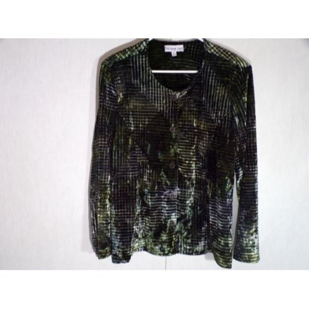 Southern Lady Womens Velvet Button Front Top S Green Holiday Dressy Elegant